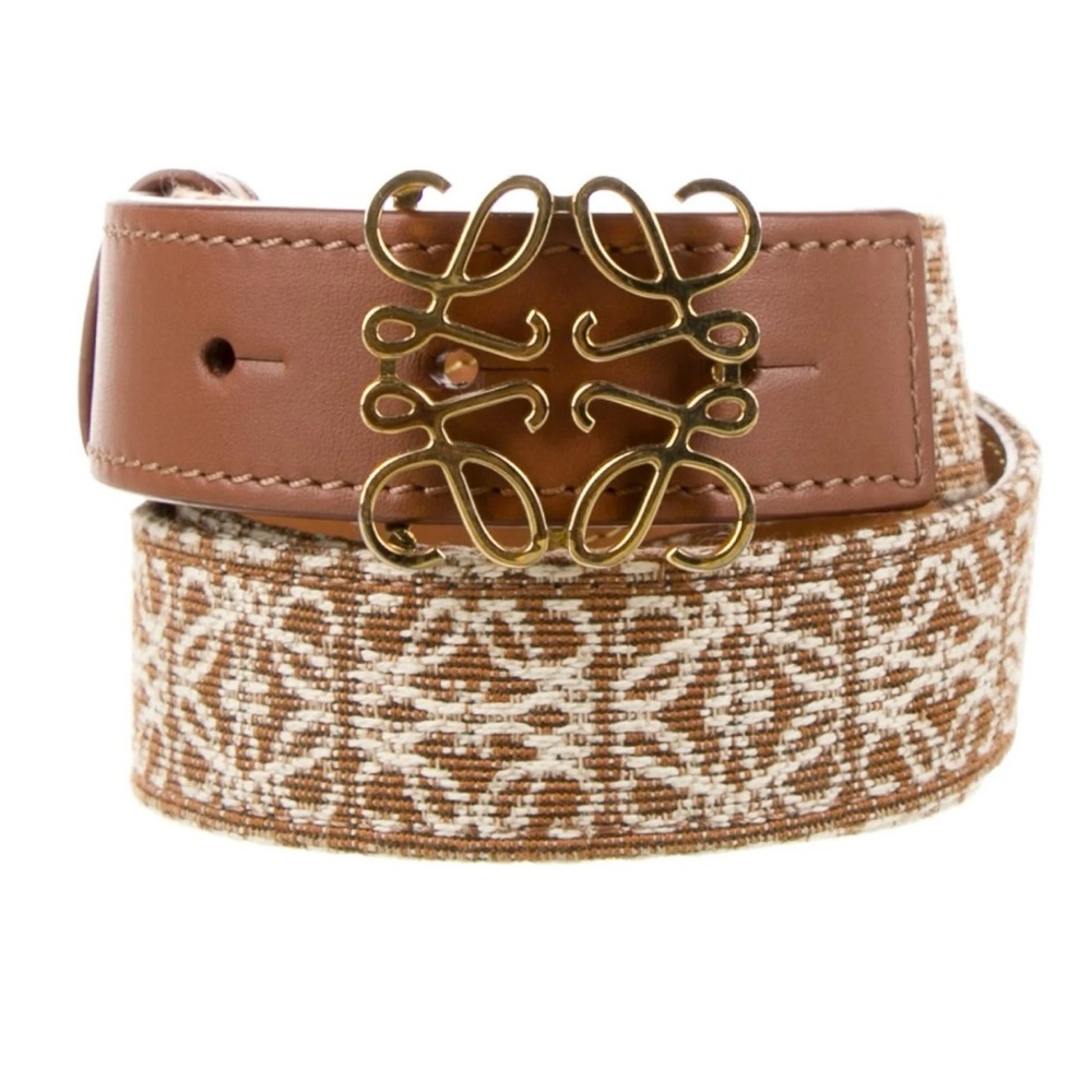 Loewe Tan and Gold Belt with Anagram Buckle